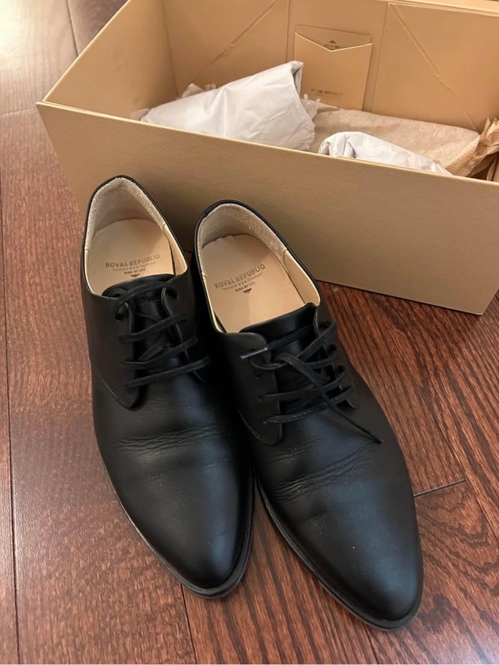 Royal Republic Black Leather Derby Shoes